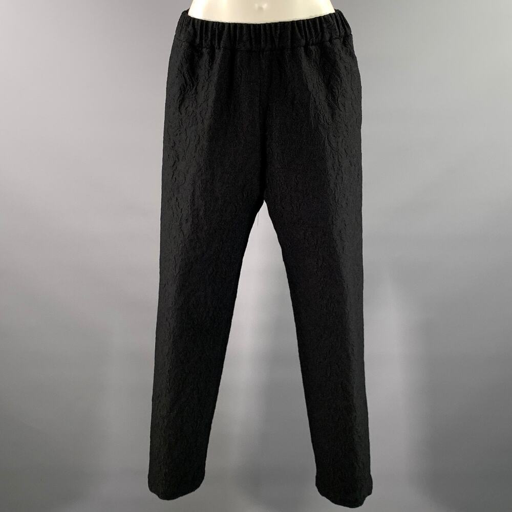 NOOY Size S Black Wool Cotton Jacquard Floral Elasticated Pants
